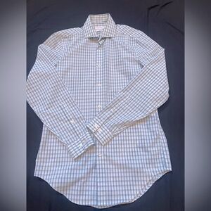 Calvin Klein Blue and White Checkered Slim Fit Shirt